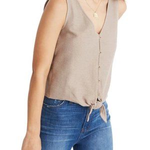 Madewell Texture & Thread Button-Front Tie Tank Top In Telluride Stone XS